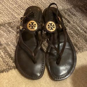 Tory Burch Ali Brown Leather Slingback Sandals